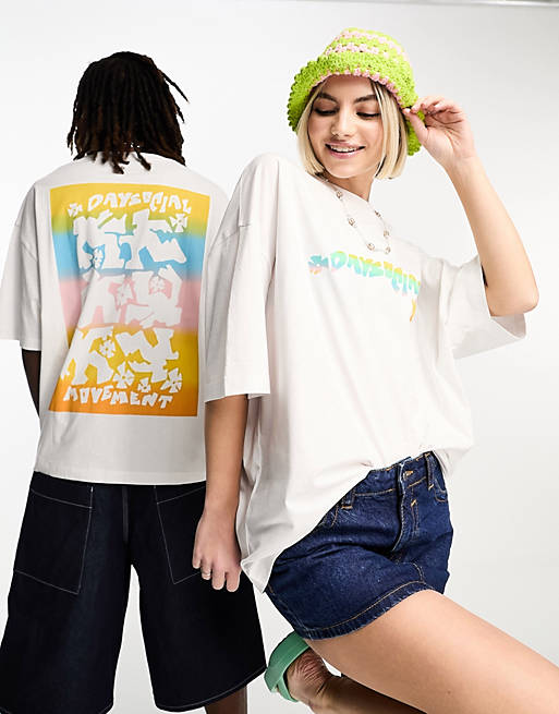 ASOS Day Social oversized t-shirt with large rainbow graphic print in ...