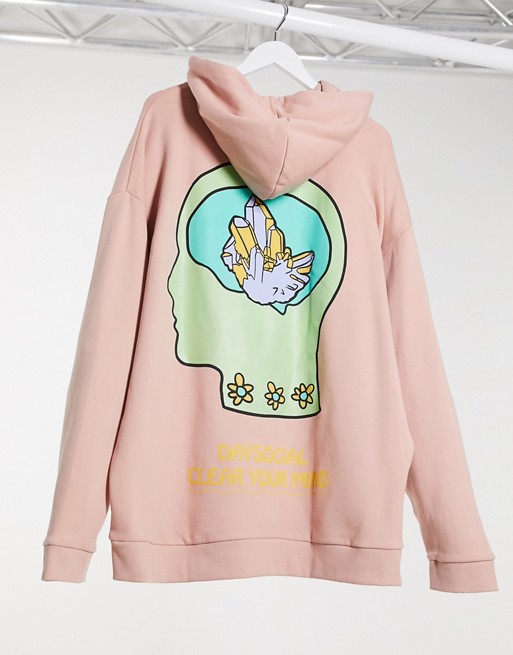 ASOS Daysocial plus oversized hoodie with logo in pink