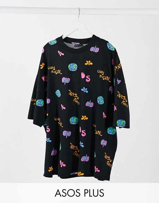 ASOS Daysocial Plus oversized t-shirt with all over Daysocial Logo print