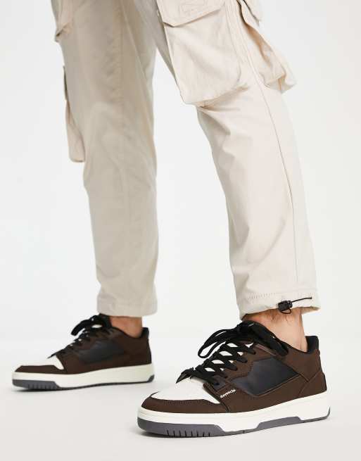 ASOS Day Social retro sneakers in brown and white with black laces