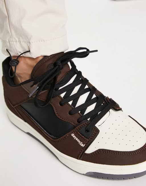 ASOS Day Social retro sneakers in brown and white with black laces, 4 of 4