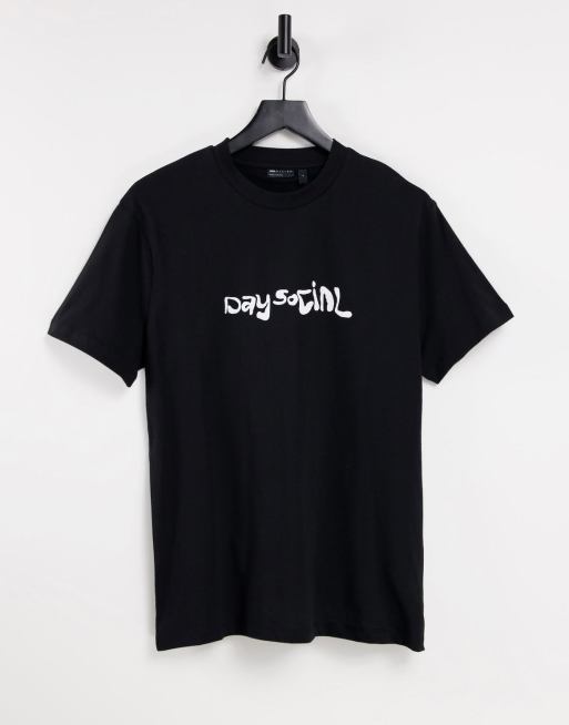 ASOS Day Social - T-shirt con logo, colore nero
