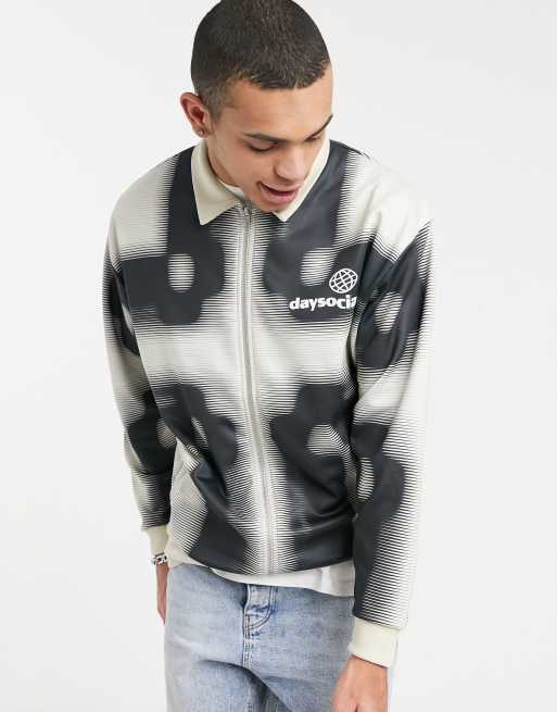 ASOS Daysocial – Beżowa dresowa kurtka oversize zapinana na zamek z dużym wzorem w kratę