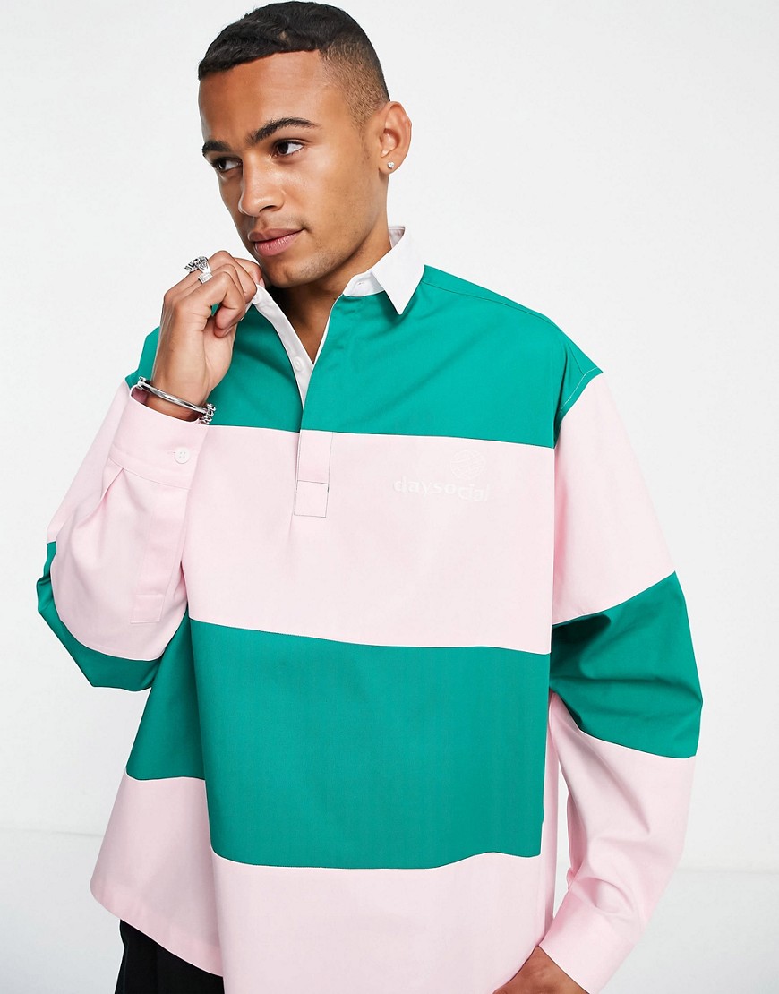 ASOS Daysocial boxy oversized rugby shirt in color block-Pink