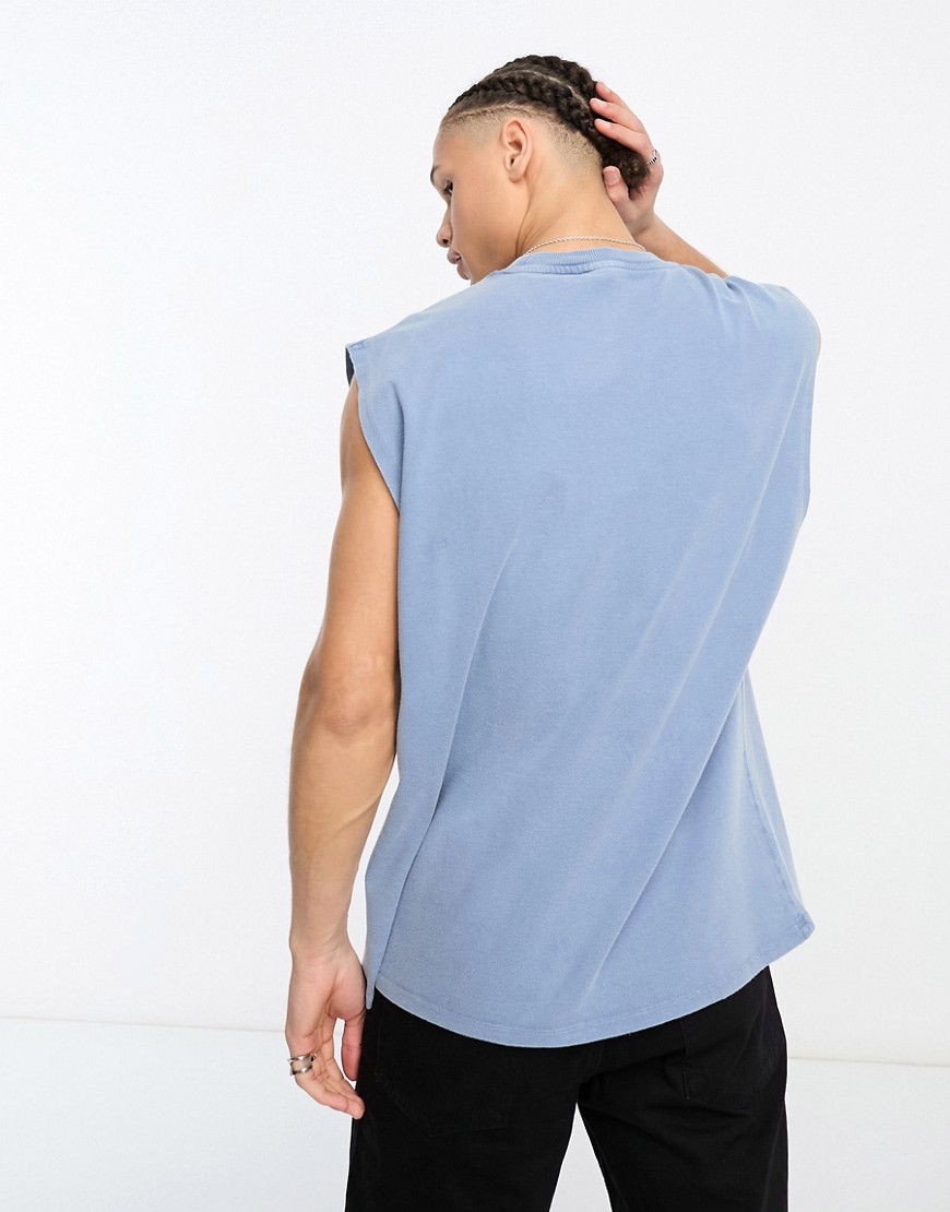 Canotta oversize blu slavato con logo stampato - ASOS DESIGN T-shirt donna  - immagine1
