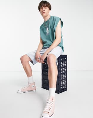 Canotta verde-azzurra oversize con stampa di surf e logo ricamato - ASOS DESIGN T-shirt donna  - immagine3
