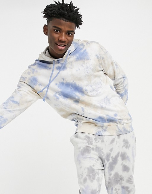 ASOS Daysocial co-ord hoodie in brown and blue tie dye  with logo print