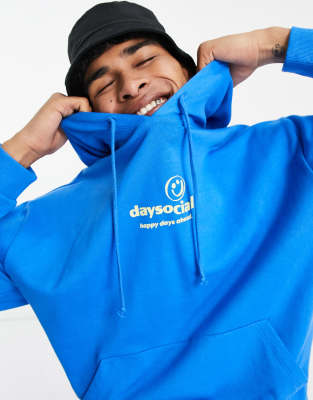 ASOS Daysocial oversized hoodie with logo front print in bright blue (part of a set) - ASOS Price Checker