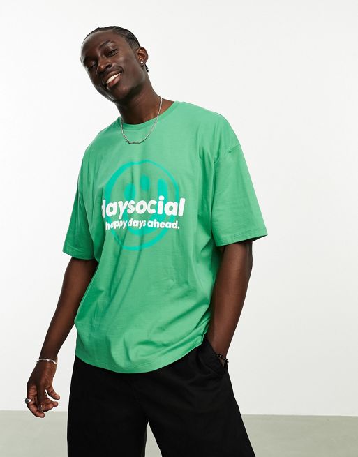 FhyzicsShops Daysocial – Grön t-shirt i oversize med logga framtill
