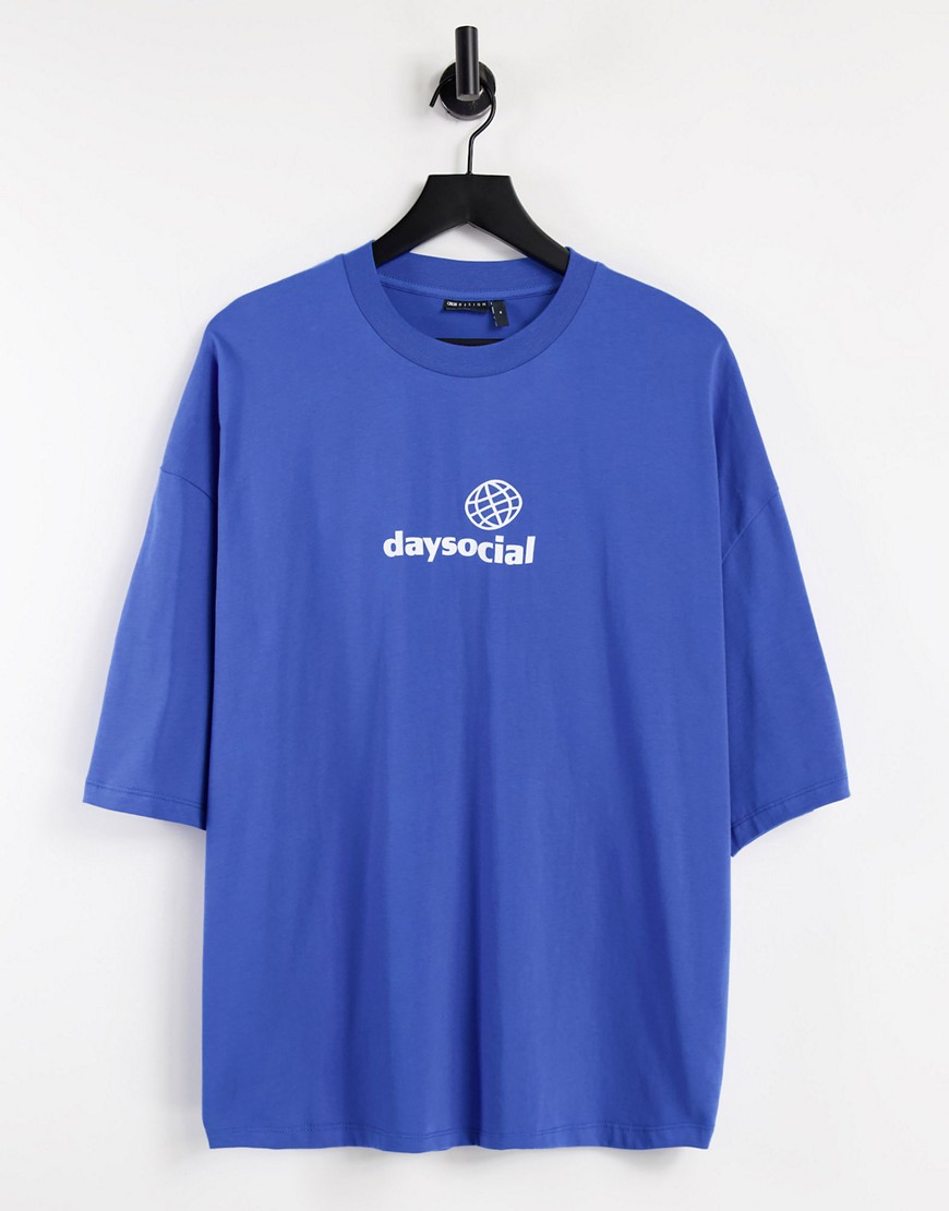 ASOS Daysocial – Koboltblå oversize T-shirt med logga baktill