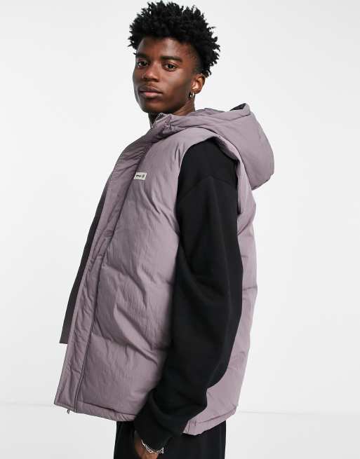 ASOS Daysocial - Lange gewatteerde bodywarmer met capuchon in paars 