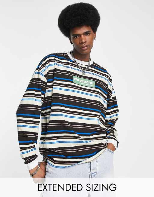 ASOS Daysocial - Maglietta oversize a maniche lunghe con stampa a righe marrone