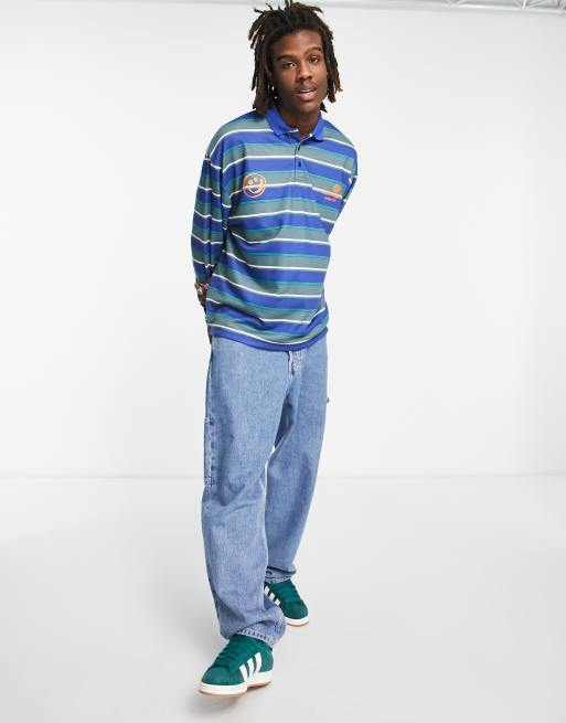 ASOS – Daysocial – Marinblå randig rugbytröja i oversize, 4 av 4