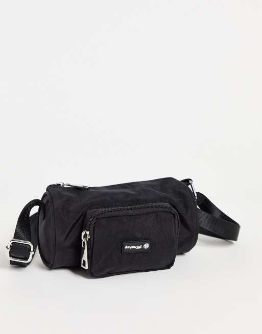 ASOS Daysocial - Marsupio cilindrico piccolo a tracolla in nylon, colore nero