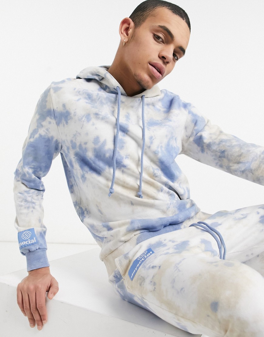 Asos Day Social Asos Daysocial Matching Hoodie In Brown And Blue Tie-dye With Logo Print