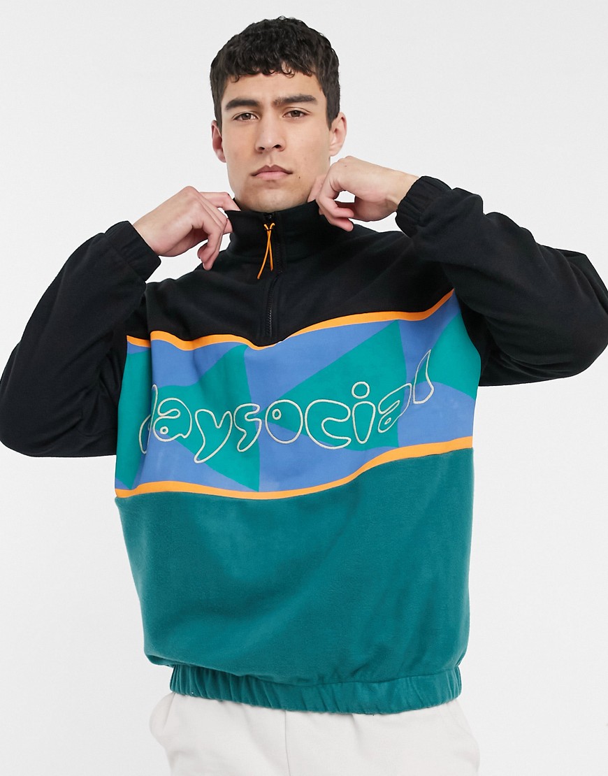 ASOS - Daysocial - oversize sweatshirt i polarfleece med halv dragkedja i halsen-Svart