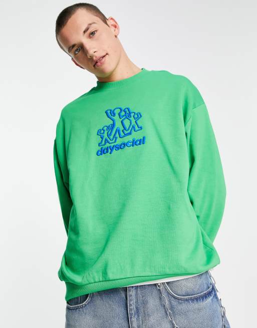 ASOS Daysocial – Oversize-Sweatshirt in Grün mit 3D-Stickerei