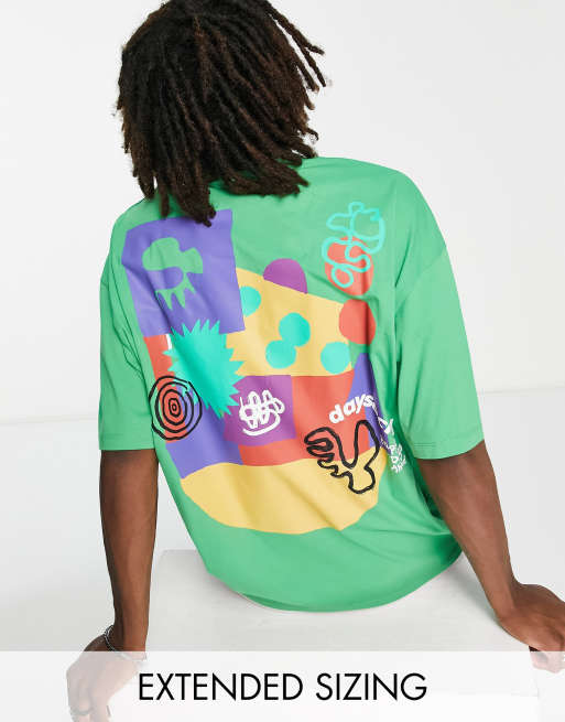 ASOS Daysocial – Oversize-T-Shirt in Grün mit abstraktem Grafikprint auf dem Rücken