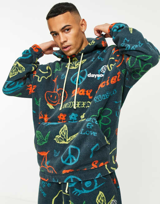 ASOS Daysocial oversized hoodie in all over print polar fleece in