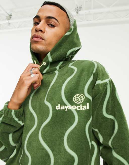 ASOS Daysocial oversized hoodie in polar fleece with all-over squiggle  print in green