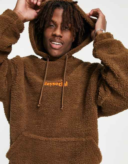 ASOS Daysocial oversized hoodie in teddy borg with large back logo