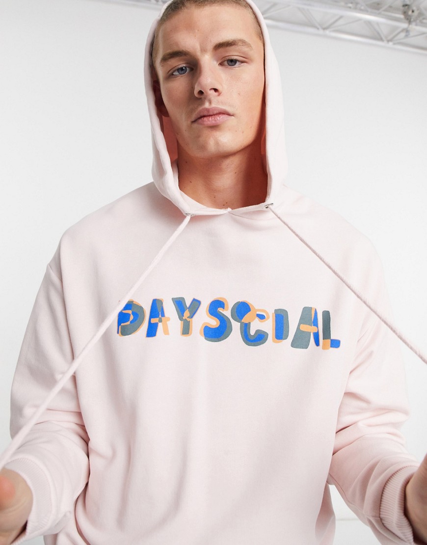 Asos Day Social Asos Daysocial Oversized Hoodie Set With Chest Print In Light Pink