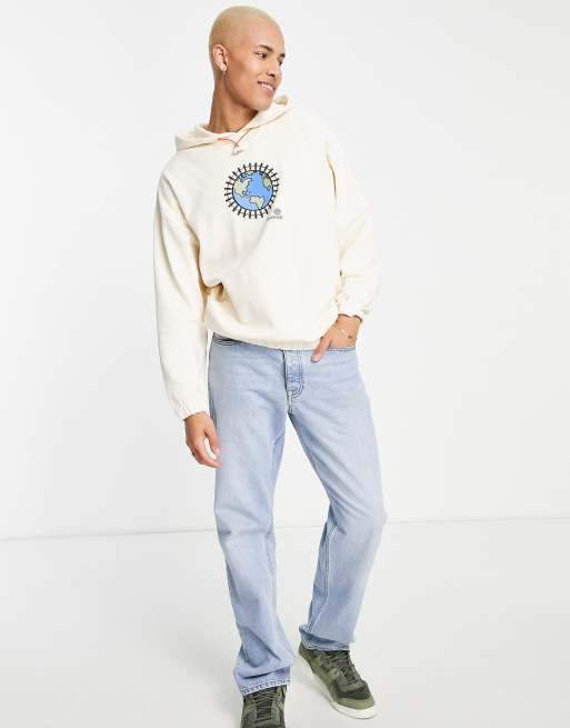 ASOS Daysocial oversized hoodie with earth back graphic print in off white  | ASOS