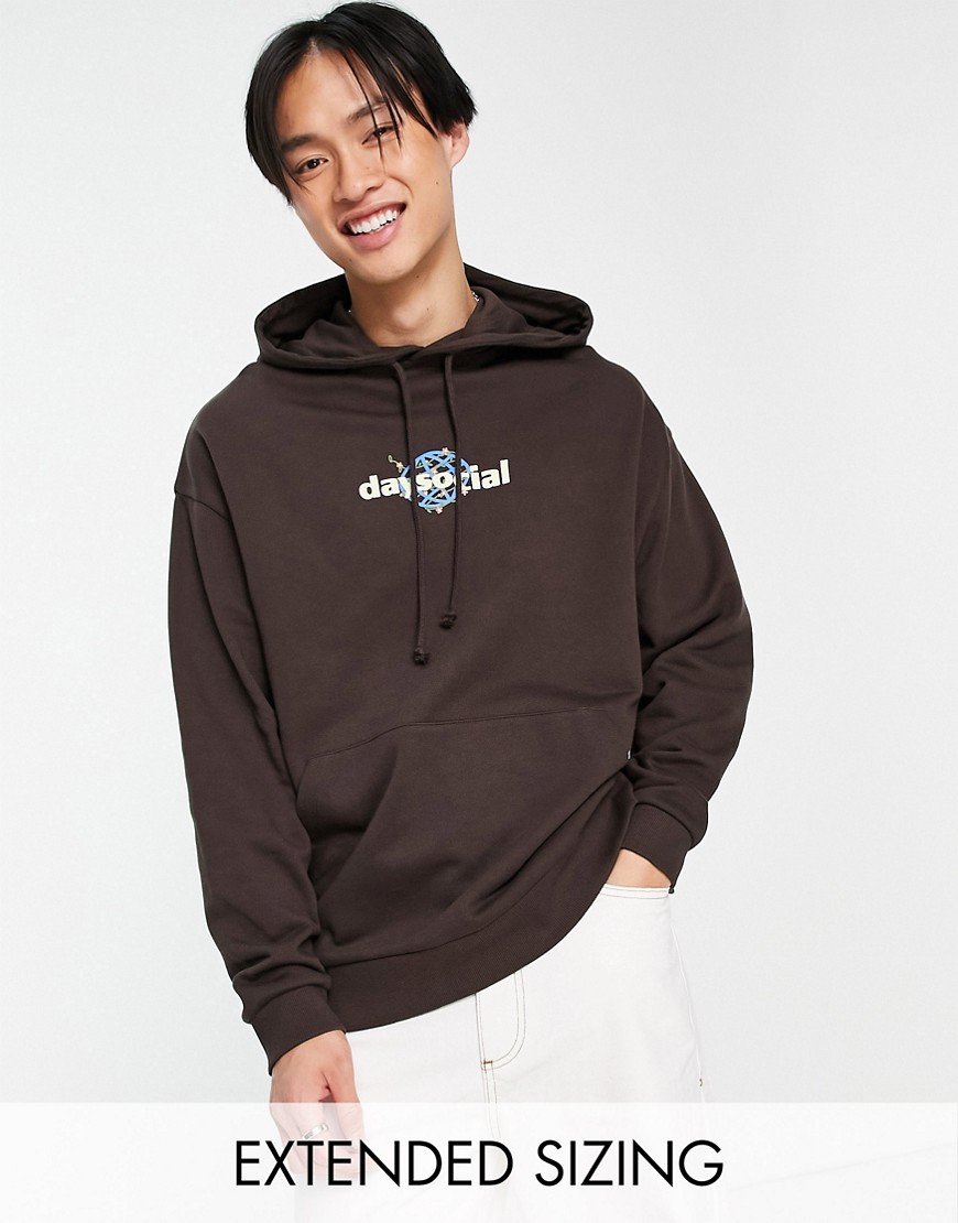 ASOS Daysocial oversized hoodie with flower detail logo in brown