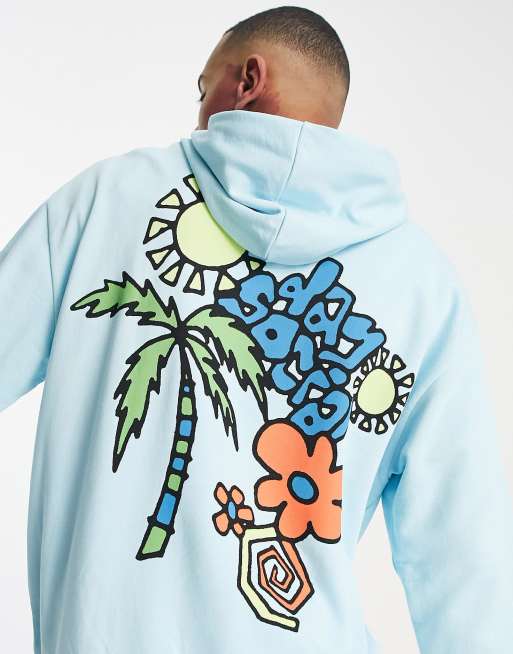 ASOS Daysocial oversized hoodie with large back cartoon graphic print in  light blue - part of a set