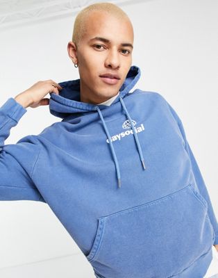 ASOS Daysocial oversized hoodie with logo chest print in blue