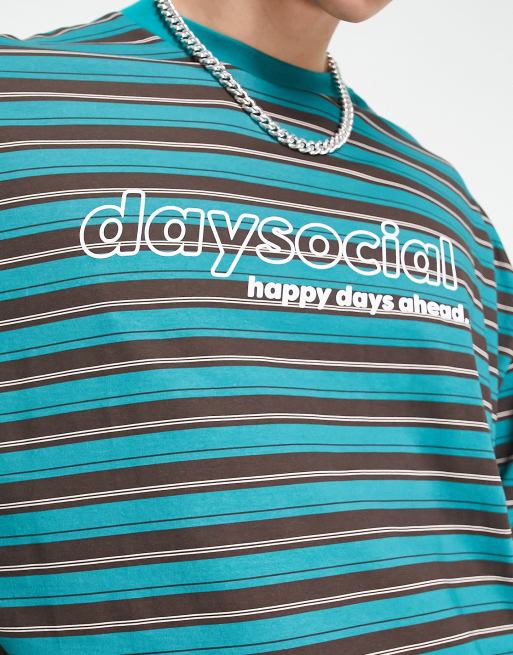 ASOS Daysocial oversized long sleeve t-shirt in all over stripe print in teal blue, 3 of 4