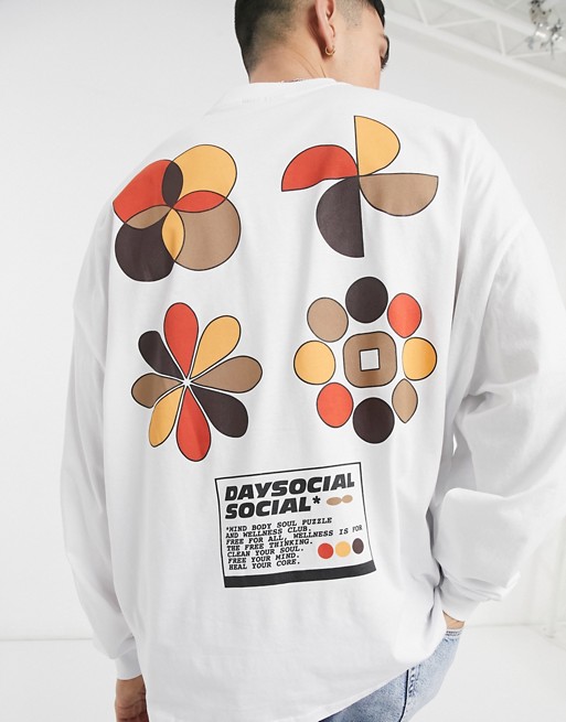 ASOS Daysocial oversized long sleeve t-shirt in white with back graphic print