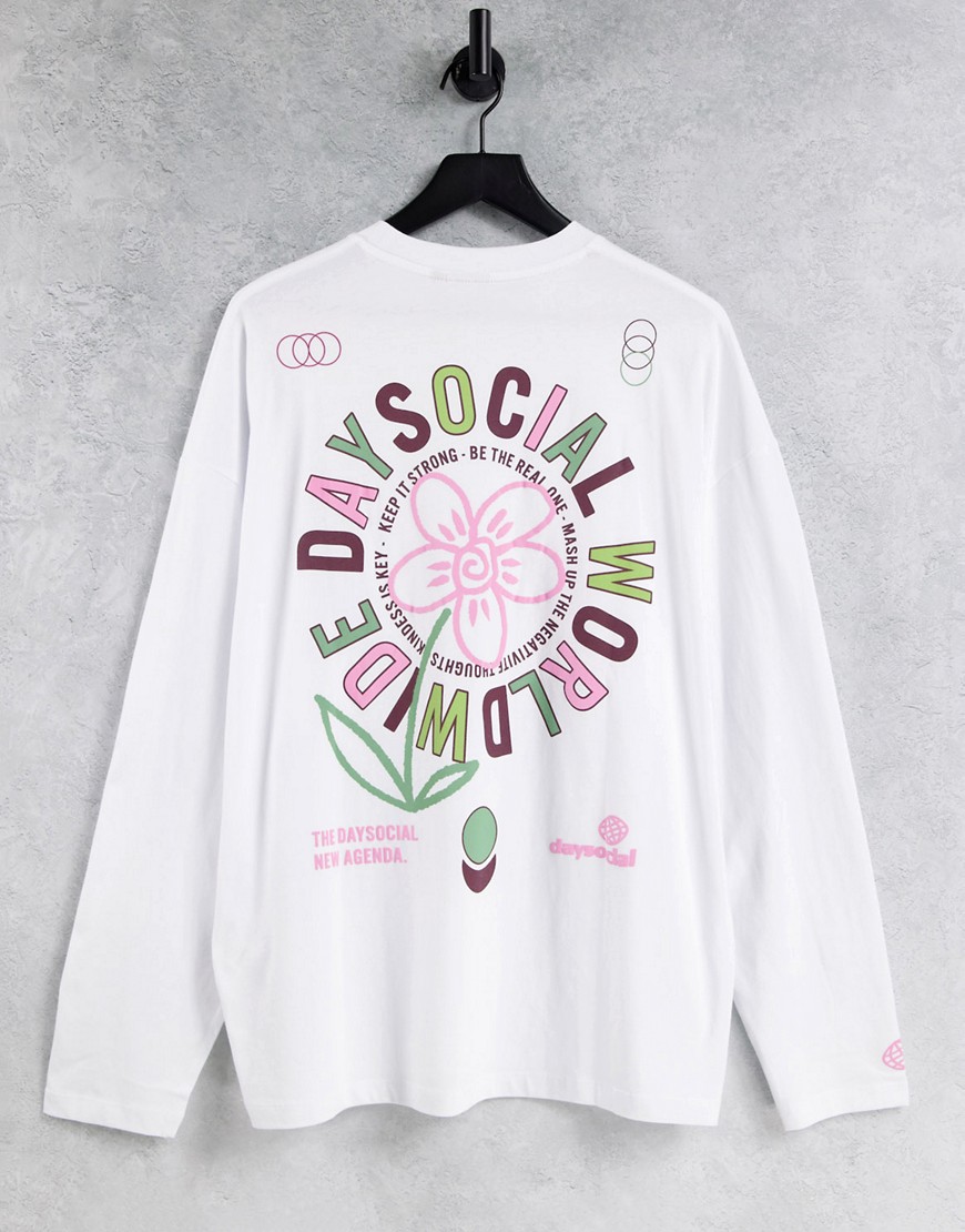 ASOS Daysocial oversized long sleeve t-shirt with logo graphic back print in white