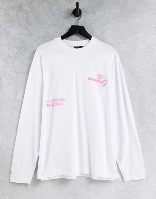 ASOS Daysocial oversized long sleeve t-shirt with logo graphic back print in white, 2 of 4
