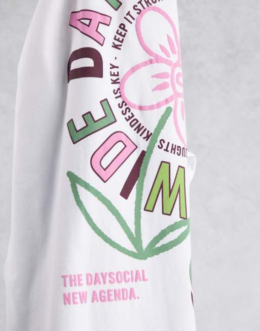 ASOS Daysocial oversized long sleeve t-shirt with logo graphic back print in white, 4 of 4