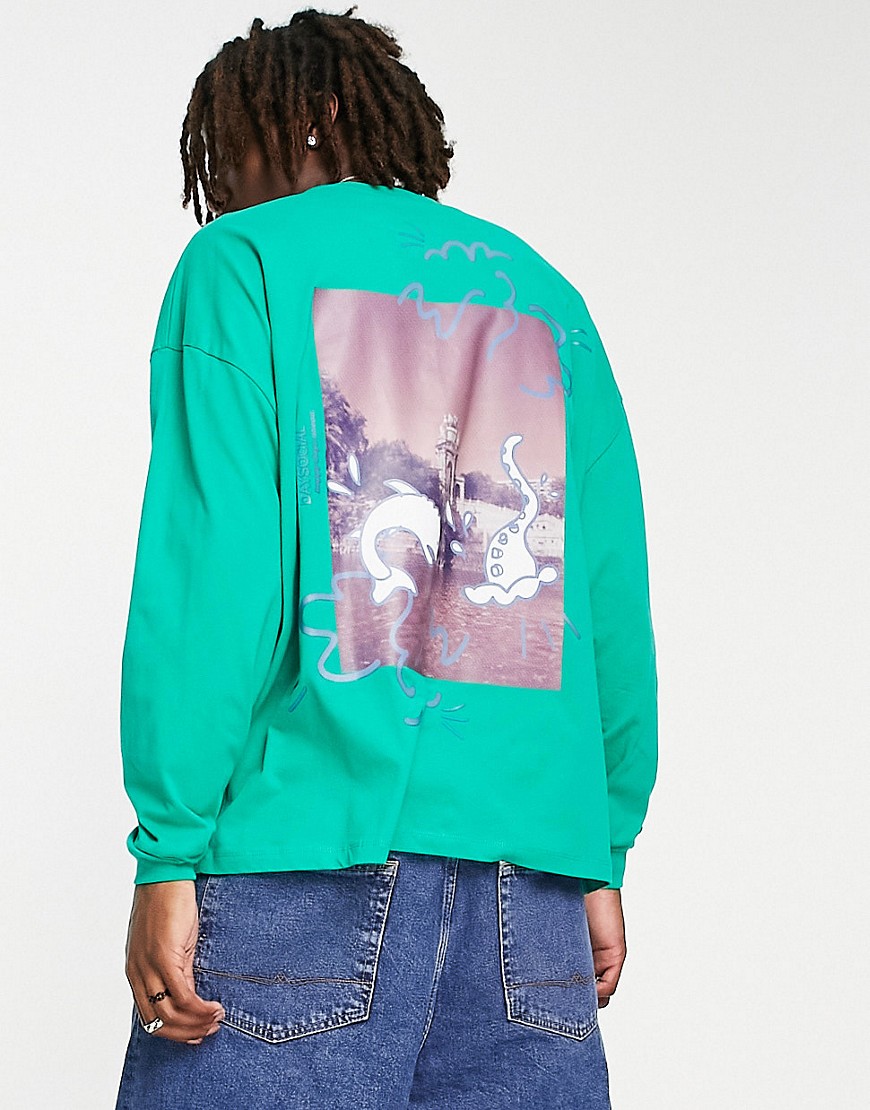 ASOS Daysocial oversized long sleeve t-shirt with photographic back print in green