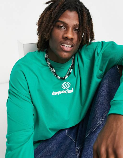 ASOS Daysocial oversized long sleeve t-shirt with photographic back print in green, 3 of 4