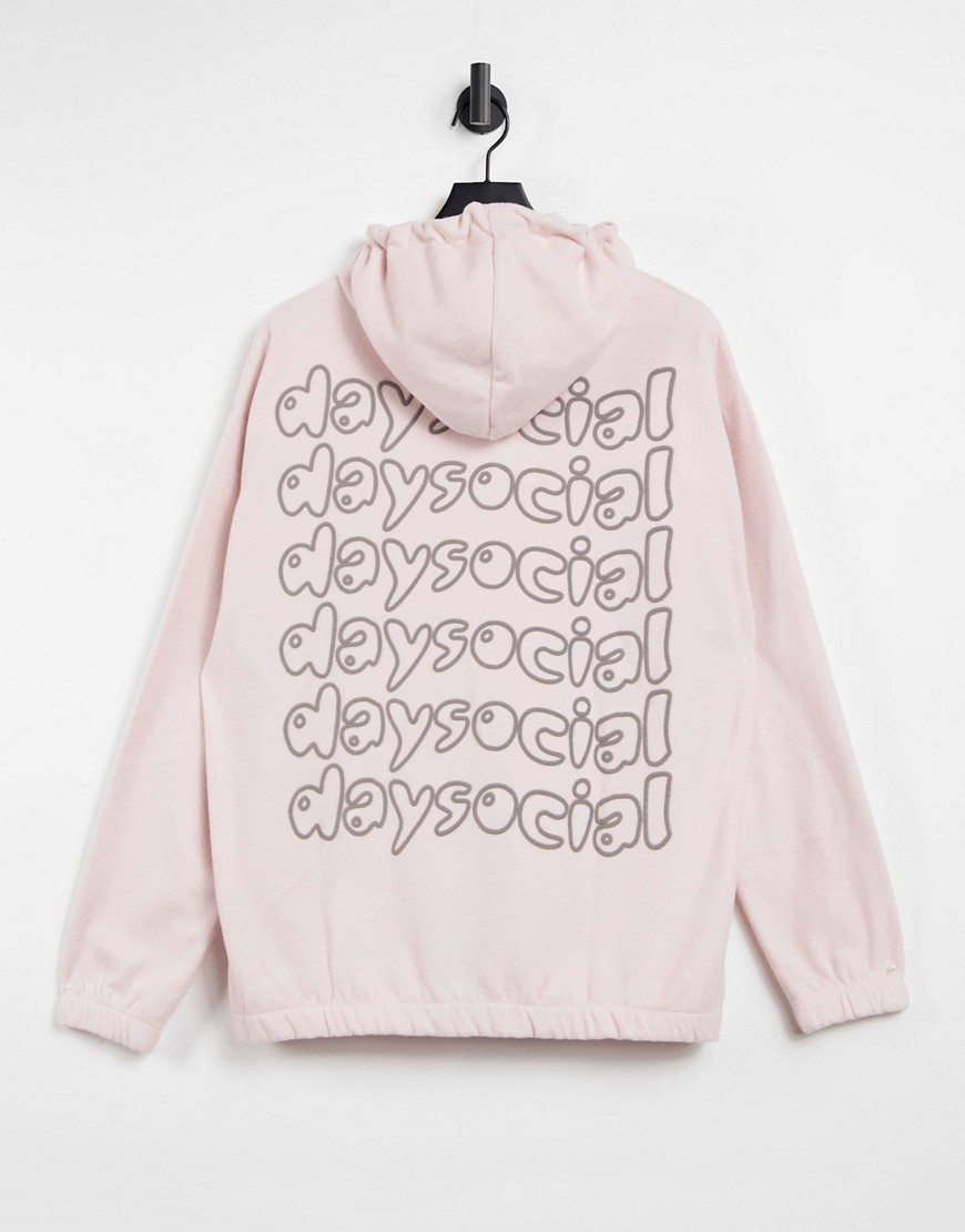 ASOS Daysocial oversized polar fleece hoodie with back embroidery-Pink