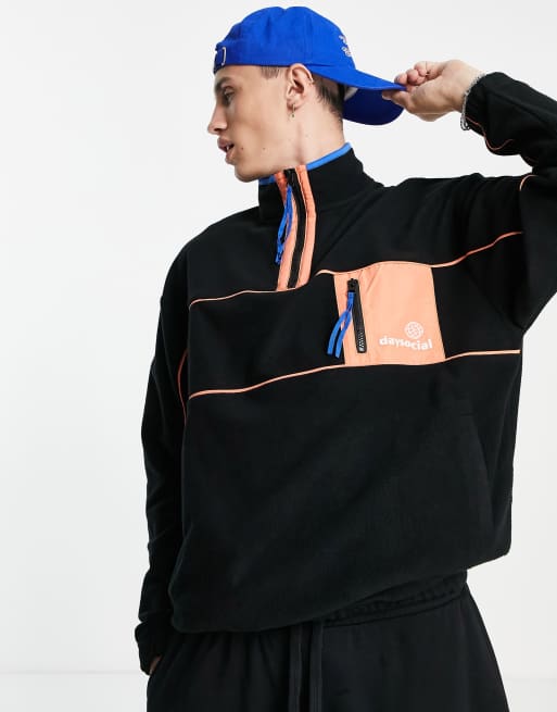 ASOS Daysocial oversized quarter zip polar fleece with color pop details in black