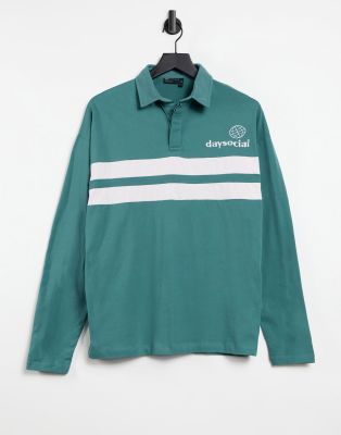 Asos Day Social Asos Daysocial Oversized Rugby Polo With Printed Logo In Teal-green