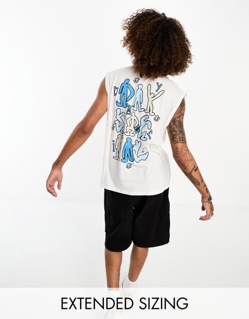 ASOS Daysocial oversized singlet with large logo back print in white