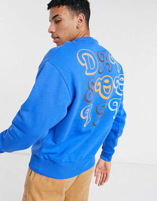 ASOS Daysocial oversized sweatshirt in cobalt with front and back print