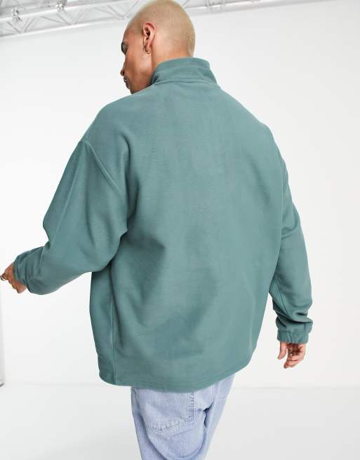 ASOS Daysocial - Oversized sweatshirt med kvart lynlås og logoprint i blågrøn polar-fleece, 2 af 4