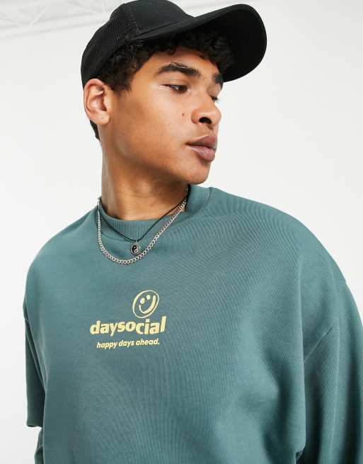 ASOS Daysocial - Oversized sweatshirt met logoprint in groenblauw, deel van co-ord set, 4 van 4