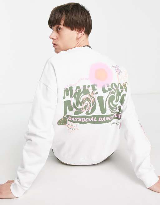ASOS - Daysocial - Oversized sweatshirt met meerdere prints in wit