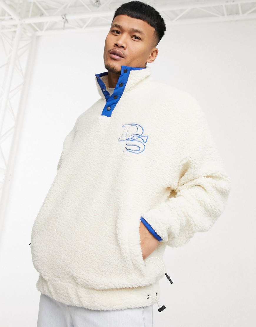 ASOS Daysocial - Oversized sweatshirt van teddy-borg met hoge hals-Wit