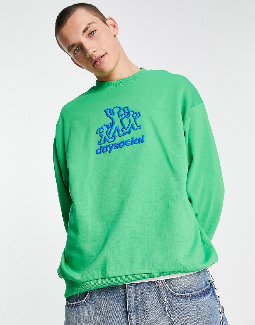 ASOS Daysocial oversized sweatshirt with 3D embroidery in green