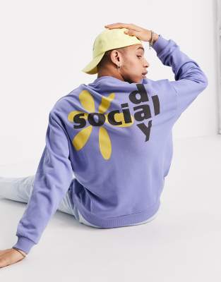 ASOS Daysocial oversized sweatshirt with graphic logo back print in blue-Blues