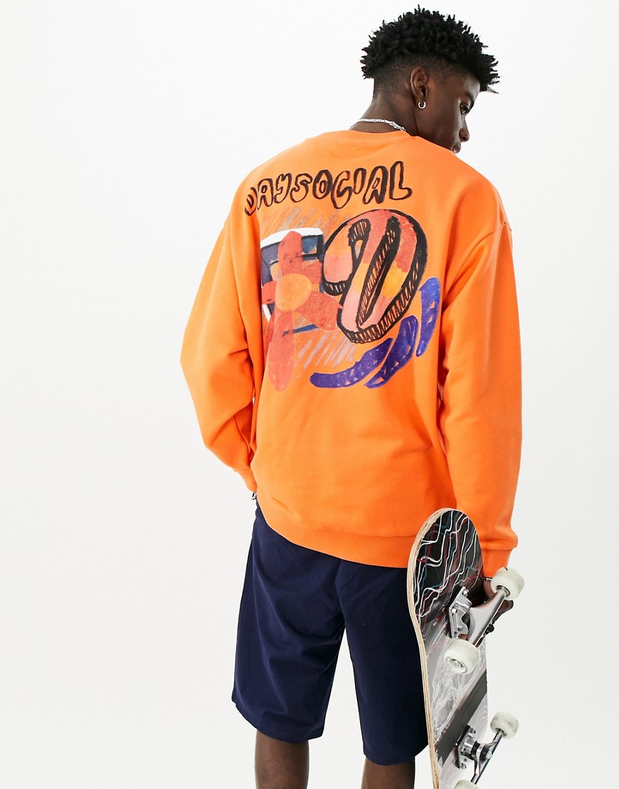 ASOS Daysocial oversized sweatshirt with sketch front and back graphic prints in orange