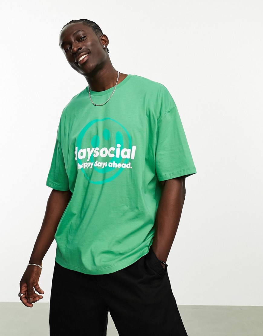 ASOS Daysocial oversized t-shirt in green with logo front print